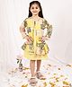 NEUDIS Cotton Blend Woven   Solid Dress With Full Sleeves Floral Printed Shrug - Yellow