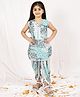 NEUDIS Cotton Blend Woven Sleeveless Floral Printed Lace  Detailed  Coordinating Kurti & Dhoti Set - Turquoise & White