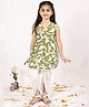 NEUDIS Cotton Blend Woven Sleeveless Abstract Printed Lace Detailed  Kurti & Dhoti Set  - Green & White