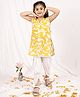 NEUDIS Cotton Blend Woven Sleeveless Abstract Printed Lace Detailed  Kurti & Dhoti Set  - Yellow & White