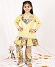 NEUDIS Cotton Blend Woven Full Sleeves Polka Dots Printed Lace Detailed Coordinating Kurti & Pant  Set - Yellow