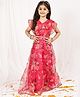 NEUDIS Organza Woven Frill Sleeves Floral Printed Gota Lace Embellished Coordinating  Lehanga Choli Set - Magenta