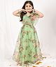 NEUDIS Organza Woven Frill Sleeves Floral Printed Gota Lace Embellished Coordinating Lehanga Choli Set - Light Green
