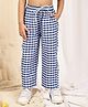 NEUDIS Cotton Blend Woven Gingham Checked Wide Legged Pants - Navy Blue & White