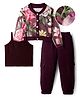 OLLINGTON ST. Mesh Full Sleeves Floral Printed Jacket & Inner Rib Top and Waffle Jogger - Multicolor & Brown