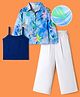 OLLINGTON ST. Georgette Printed Full Sleeves Woven Top & Waffle Pants with Inner Tee - Multicolor & White
