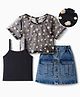 OLLINGTON ST. Cotton Knit Half Sleeves Floral Printed Top & Stretchable Skirt Denim -Black & Blue