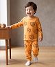 Kookie Kids India Single Jersey Knit Full Sleeves Co-ords Night Suit With Animal Print - Orange