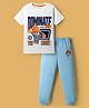 Kookie Kids Single Jersey Knit Half Sleeves Night Suit with Dominate Text Print - Light Blue & White