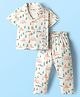 Kookie Kids Single Jersey Knit Half Sleeves Co-ords Night suit With Tropical Theme Print - White