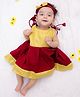 BownBee Pure Cotton Woven Sleeveless Colour Blocked Dress - Maroon