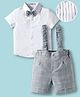 Mark & Mia Knit Half Sleeves Solid Party Shirt & Shorts With Attached Waistcoat & Bow - Grey & White
