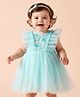 Mark & Mia Woven Frill Sleeves Frock Style Party Onesie with Embroidery & Sequin Detailing - Aqua Blue