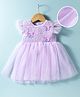 Mark & Mia Woven Frill Sleeves Frock Style Party Onesie With Ribbed Yoke & Butterfly Applique - Purple