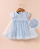 Mark & Mia Woven Half Sleeves Frock Style Party Onesie with Embroidery & Frill Detailing - Light Blue