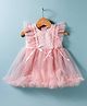 Mark & Mia Woven Frill Sleeves Frock Style Party Onesie with Embroidery & Frill Detailing - Pink