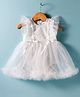 Mark & Mia Woven Frill Sleeves Frock Style Party Onesie with Embroidery & Frill Detailing - White