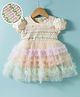 Mark & Mia Woven Half Sleeves Frock Style Party Onesie With Frill Detailing - Beige
