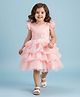 Mark & Mia Woven Frill Sleeves Layered Party Dress with Pearl & Floral Detailing - Peach