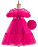 Mark & Mia Woven Half Sleeves Party Dress With Floral Applique & Sequin Detailing - Fuchsia