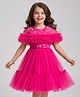 Mark & Mia Woven Half Sleeves Party Dress With Floral Applique & Sequin Detailing - Fuchsia