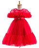 Mark & Mia Woven Half Sleeves Party Dress With Floral Applique & Sequin Detailing - Red