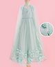 Mark & Mia Woven Cape Sleeves Party Gown with Attached Cape & Floral Embroidery - Sea Green