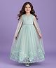 Mark & Mia Woven Cape Sleeves Party Gown with Attached Cape & Floral Embroidery - Sea Green