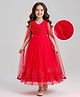 Mark & Mia Woven Cape Sleeves Party Gown with Attached Cape & Floral Embroidery - Red