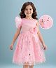 Mark & Mia Woven Frill Sleeves Party Dress with Embroidery & Sequin Detailing - Pink