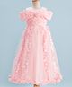 Mark & Mia Woven Half Cold Shoulder Sleeves Mesh Party Gown with Floral Applique - Peach