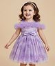 Mark & Mia Woven Off Shoulder Sleeves Floral Printed Party Dress with Bow Applique - Lavender