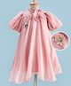 Mark & Mia Woven Half Volume Sleeves Party Dress With Floral Applique & Rhinestone Detailing - Pink