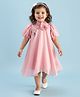 Mark & Mia Woven Half Volume Sleeves Party Dress With Floral Applique & Rhinestone Detailing - Pink