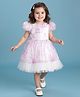 Mark & Mia Woven Half Puffed Sleeves Party Dress with Floral Print Butterfly Applique in Back & Pearl Detailing - Lavender