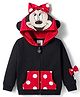 Babyhug Disney Terry Knit  Drop Shoulder Full Sleeves Hooded Sweatshirt with Minnie Mouse Graphics and 3D Appilque - Red & Black