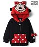 Babyhug Disney Terry Knit  Drop Shoulder Full Sleeves Hooded Sweatshirt with Minnie Mouse Graphics and 3D Appilque - Red & Black