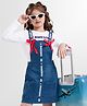 OLLINGTON ST. Cotton Full Sleeves Top & Denim Pinafore - White & Blue