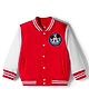 Babyhug Disney Terry Knit Full Sleeves Bomber Jacket with Mickey Mouse Badge Detailing - Red
