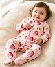 Babyoye 100% Cotton Interlock Knit Full Sleeves Footed Sleepsuit With Eco Jiva Finish & Animal Print - Peach