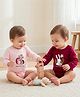 Babyoye 100% Cotton Knit Eco Jiva Finish Full Sleeves Onesies With Bunny & Hedgehog Print Pack of 2 - Pink & Maroon