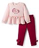 Babyoye Interlock Knit Full Sleeves Top & Pant Set With Eco Jiva Finish & Animal Print - Pink