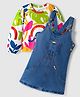 OLLINGTON ST. Cotton Full Sleeves Sweatshirts & Denim Pinafore - Multicolor & Blue