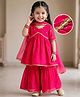 Babyhug Georgette Woven Three Fourth Sleeves Kurta Gharara & Dupatta Set With Sequin Detailing - Fuschia