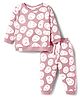 Ollypop Looper Knit Full Sleeves Co-ords Night Suit With Smiley Print - Rose Gold