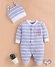 Wonderchild Full Sleeves Striped & Typography Embroidered Footed Sleepsuit With Cap Set - Grey