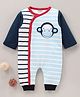 Wonderchild Full Sleeves Striped & Monkey Face Patch Embroidered Romper - Navy Blue
