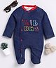 Wonderchild Full Sleeves Lil Bro Text Embroidered Sherpa Padding Detailed Footed Sleepsuit - Blue