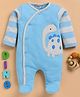 Wonderchild Full Sleeves Striped & Dinosaur Patch Detailed Footed Sleepsuit - Blue