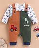 Wonderchild Happy Text Patch Detailed Dungaree With Full Sleeves Tee Set - White & Rust
